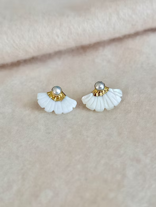 Mother of Pearl Fan Stud Earrings