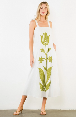 Tie-Strap Cotton Midi Sundress