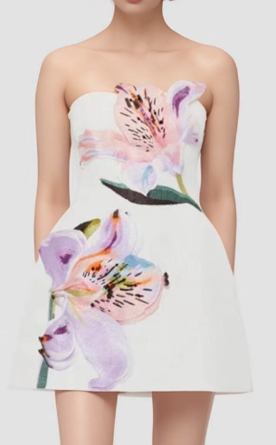 Strapless Beaded Floral Dress