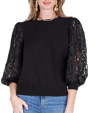 Lace Pattern Sleeve Sweater Top