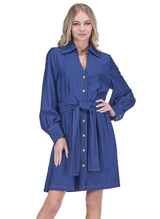 Pleated Long Sleeve Shirt Dress
