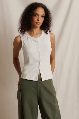 Andrea Luxe Rib Button Up Tank