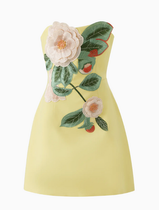 Strapless Embroidered Floral Dress