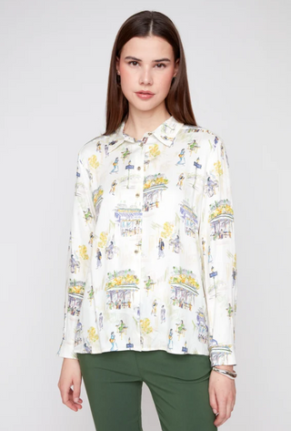 Paris Café Print Blouse