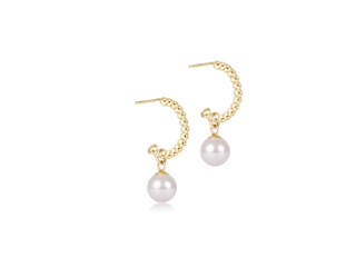 Gold Beaded Classic Post Hoop - 8mm Pearl Charm