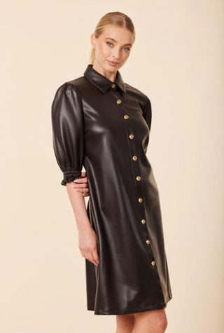 Vegan Leather Button Front Dress