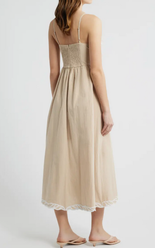 Embroidered V-Neck Midi Dress