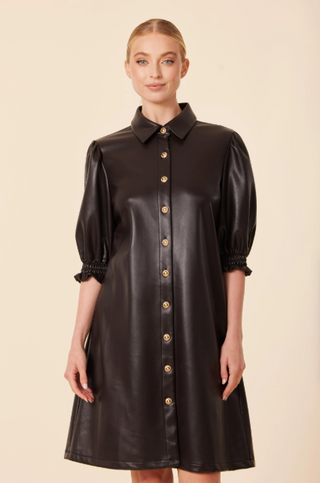 Vegan Leather Button Front Dress