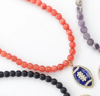 Gemstone Necklace Football Charm