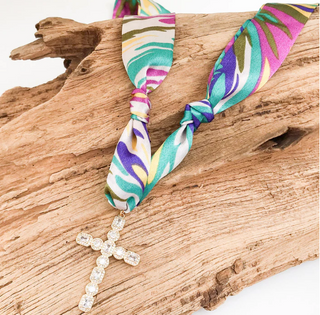 Rhinestone Cross Scarf Necklace