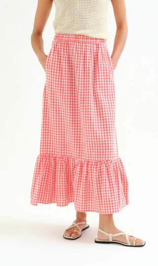 Gingham Cotton Midi Skirt