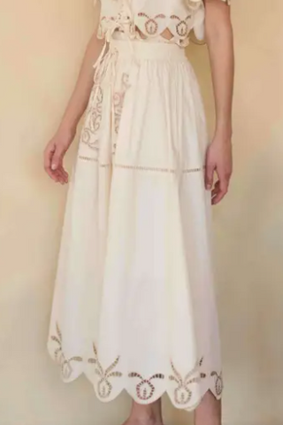 Eyelet Lace Scalloped Midi Skirt