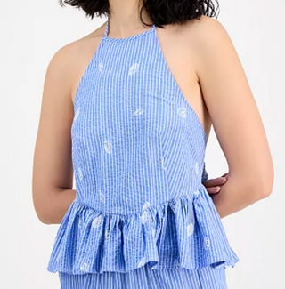 Tie Back Halter Seersucker Top