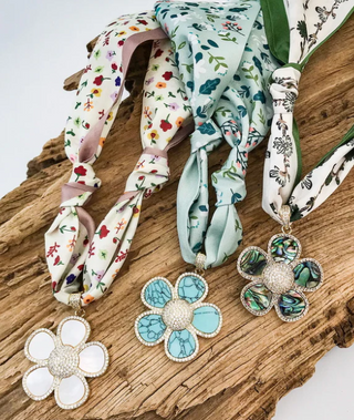 Ornate Flower on Scarf Necklace