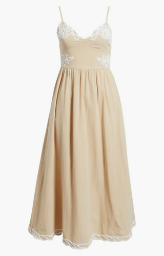 Embroidered V-Neck Midi Dress