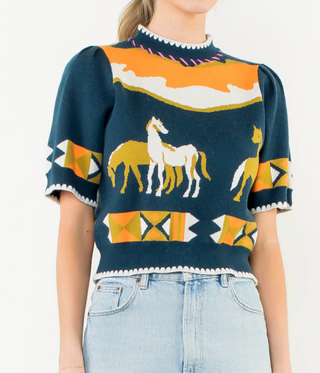 Elisa Horse Knit Short Sleeve Top