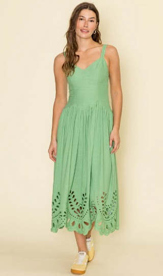 V-Neck Eyelet Midi Sundress