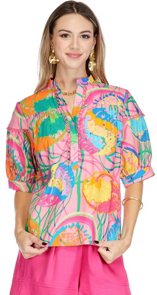 Printed Loop Trim Blouse