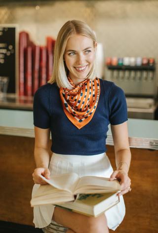 100% Silk Scarf - 26" x 26" - Orange/Navy Gameday