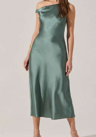 Elain Satin Off Shoulder Midi Dress