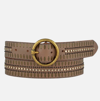 Soraya Studded Leather Belt Gold Buckle