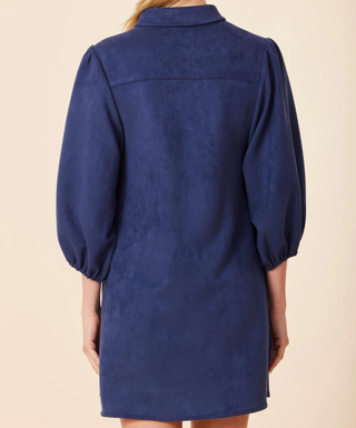 Exagerated Sleeve Suede Dress