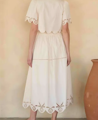 Eyelet Lace Scalloped Midi Skirt