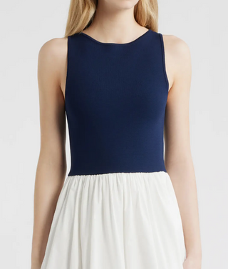 Sleeveless Mixed Media Midi Dress