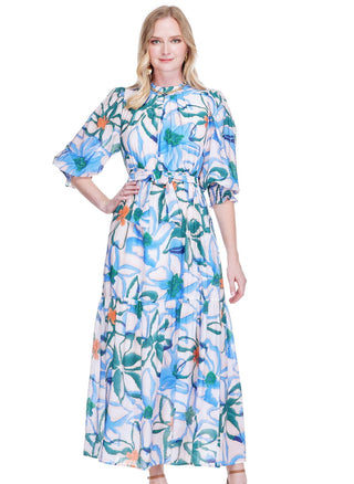 Pleated Neck Floral Maxi Dress