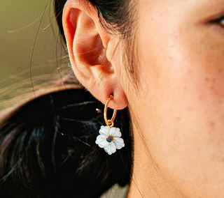 Mermaid Garden Hoop Earrings with Flower Charm