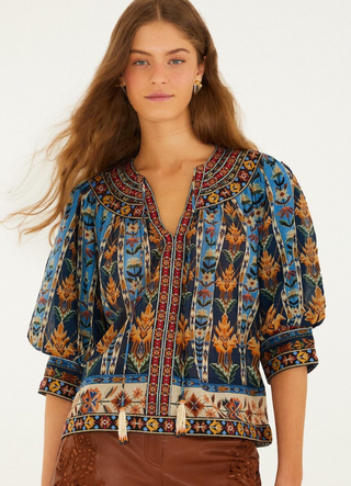 Embroidered Puff Sleeve Blouse