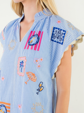 Embroidered Gingham Dress