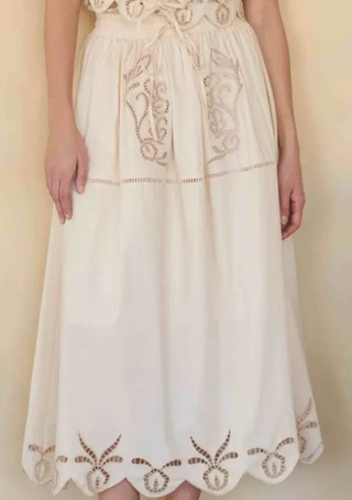 Eyelet Lace Scalloped Midi Skirt