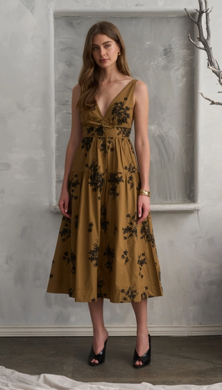 Embroidered Floral Sleeveless Midi Dress