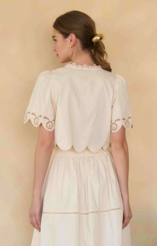 Short Sleeve Eyelet Front Tie Top