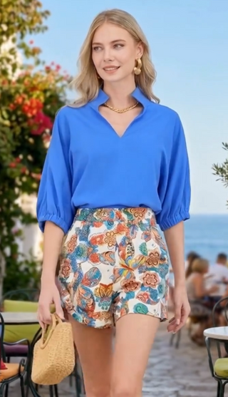 Pop Collar V-Neck Top