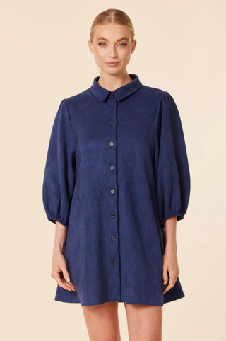 Exagerated Sleeve Suede Dress