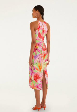 flora linen maxi dress Flora Tile linen-blend maxi dress in multicoloured - Farm Rio