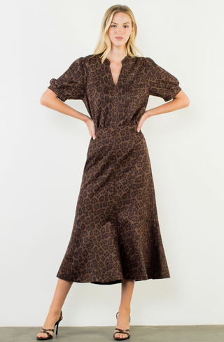 Sueded Leopard Midi Skirt