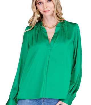 Placket V-Neck Satin Top