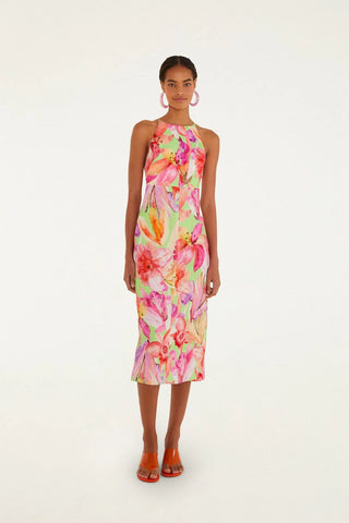 Artsy Flora Linen Midi Dress