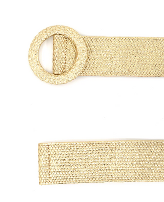 Raffia Elastic Belt, Circle Buckle