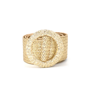 Raffia Elastic Belt, Circle Buckle