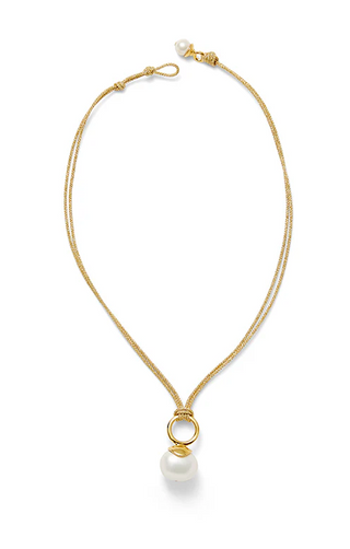 Golden Pebble Pearl Pendant Necklace